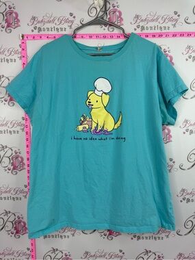 Tee turtle Graphic Short Sleeve Tee with Yellow Puppy Illustration - Aqua